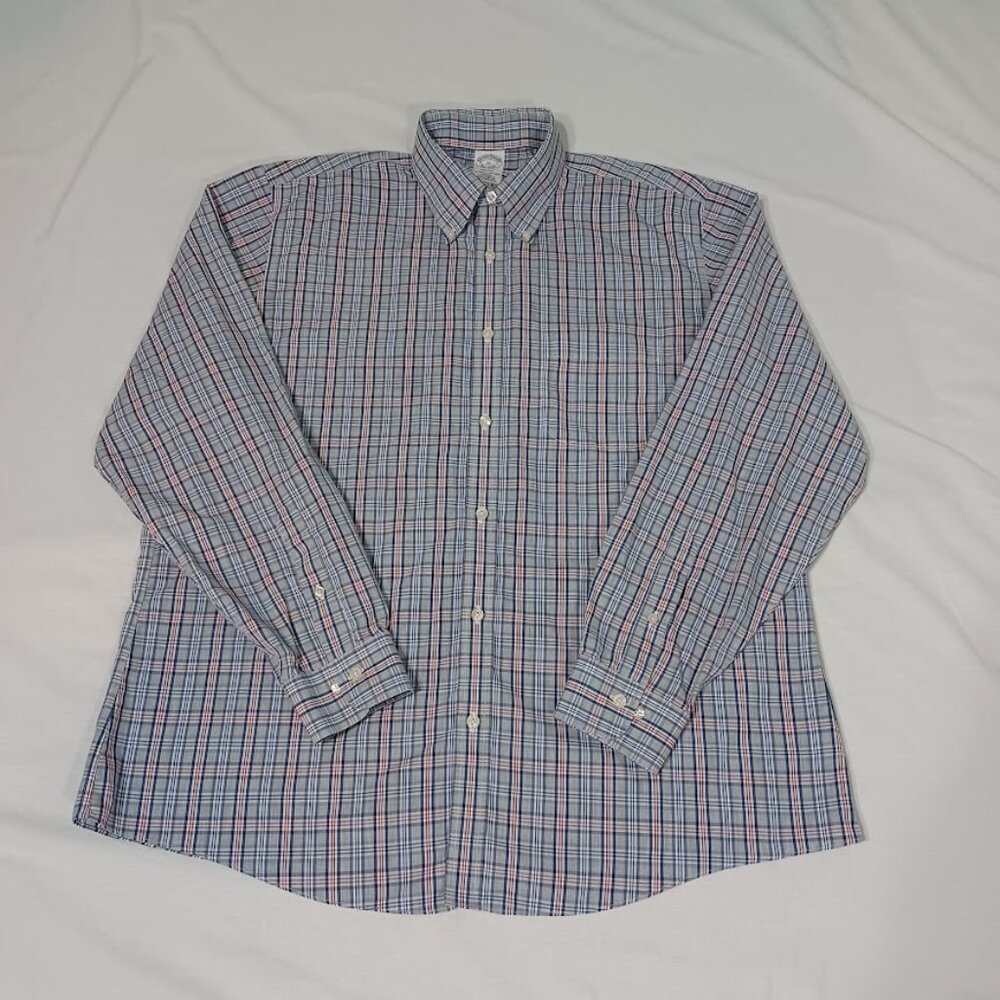 Brooks Brothers Shirt Mens Blue Red Size XL Long Sleeve Non-Iron Supima Plaid